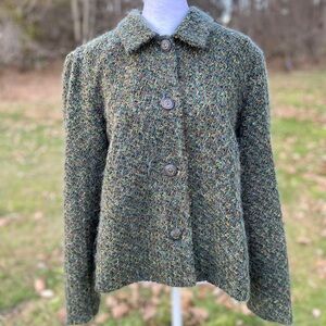 Vintage Tweed Jacket Adolfo Studio Cropped Teal Green Brown